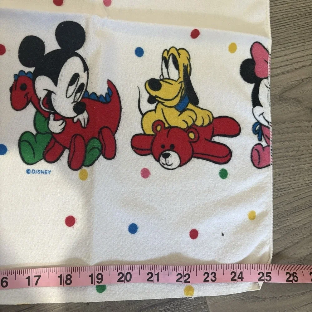 Vtg Disney Baby Receiving Blanket Mickey Minnie Donald Pluto Flannel Polka Dots